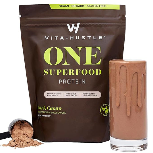 VitaHustle ONE Superfood Protein All-in-One Nutrition 20g Chocolate 86 Superfoods, 15 Servings