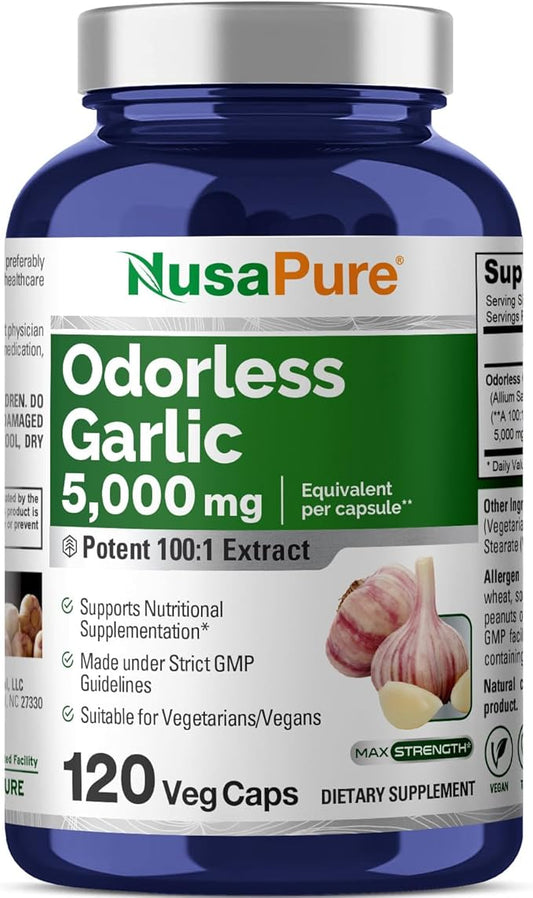 NusaPure Odorless Garlic Extract 5000mg Capsule 120 Veggie