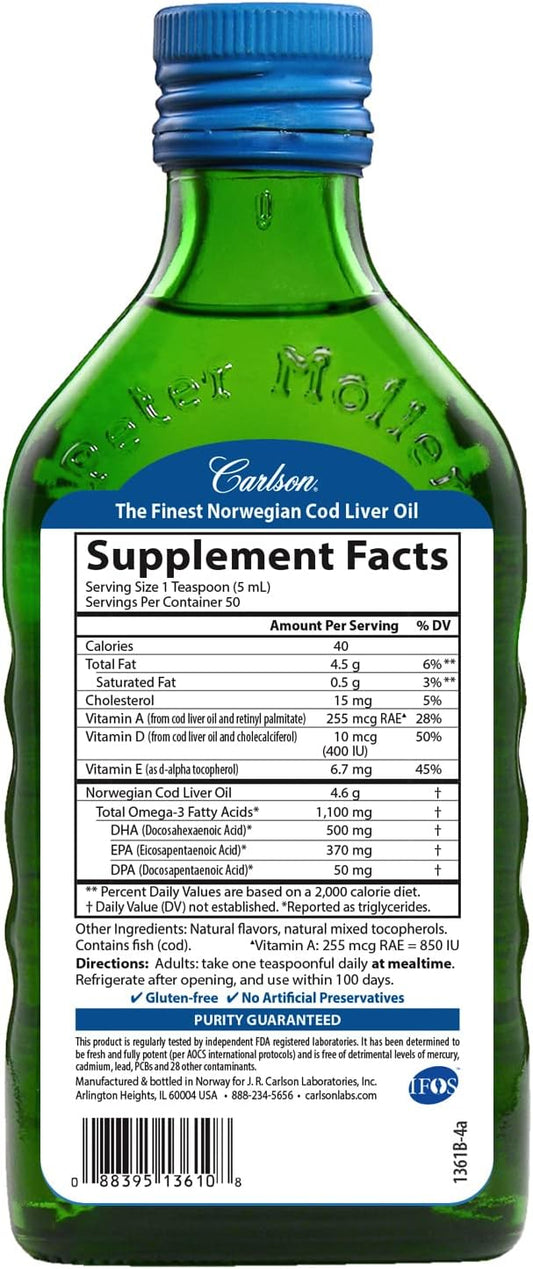 Carlson - Cod Liver Oil, Omega-3s 250 ml
