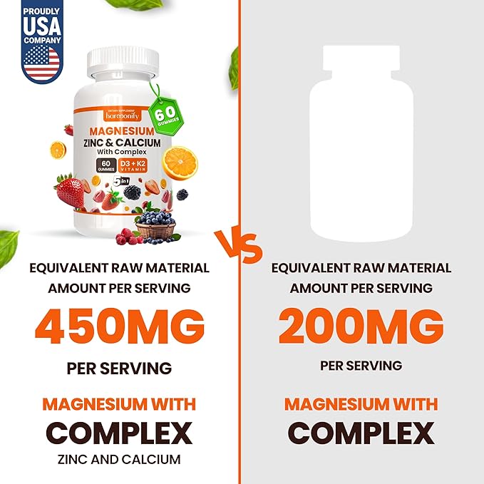 Magnesium Calcium Zinc with Vitamin D3 K2 Gummies, 30 Days