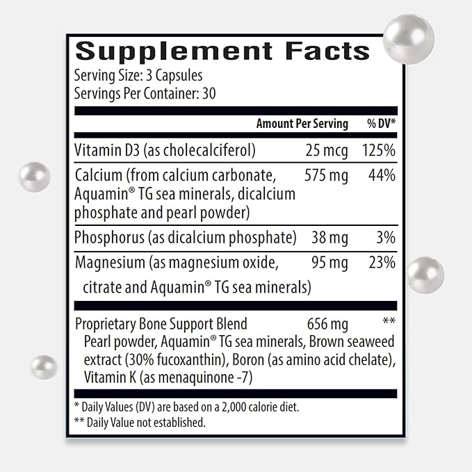 Marine Calcium Bone Density Supplement, 3.5X Absorbable Pearl Calcium & Icelandic Marine Algae, with Magnesium, Vitamin D3 K2 & More, Organic, Holistic Alternative, Astronaut Endorsed - 30 Days Supply