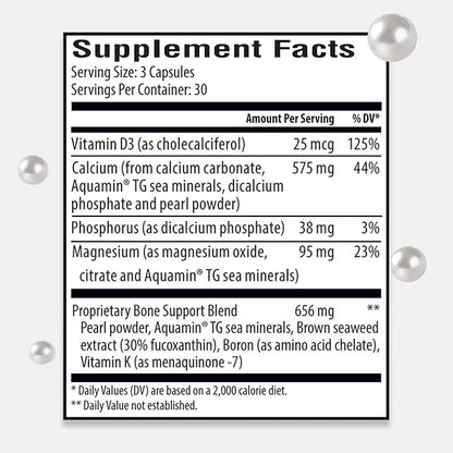 Marine Calcium Bone Density Supplement, 3.5X Absorbable Pearl Calcium & Icelandic Marine Algae, with Magnesium, Vitamin D3 K2 & More, Organic, Holistic Alternative, Astronaut Endorsed - 30 Days Supply