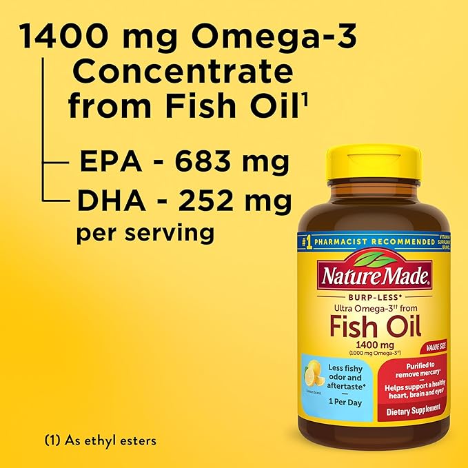 Nature Made Burp Less Ultra Omega 3 Fish 1400 mg, 3 Supplement 90 Softgels