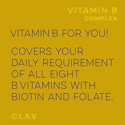 CLAV Vitamin B Complex - 120 Capsules - All 8 B Vitamins with Co-Factors Myo-Inositol & Choline - Supports Energy Metabolism - Vegan - Made in Germany