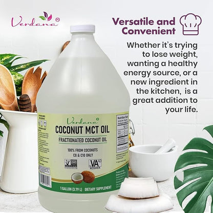 Verdana Coconut MCT Oil, Fractionated, Genuine 100% Coconut Derived, Kosher Food Grade, Vegan, NON-GMO, Great for Keto and Paleo Diet, Ayurvedic Oil Pulling Oral Rinse Mouthwash (1 Gallon)