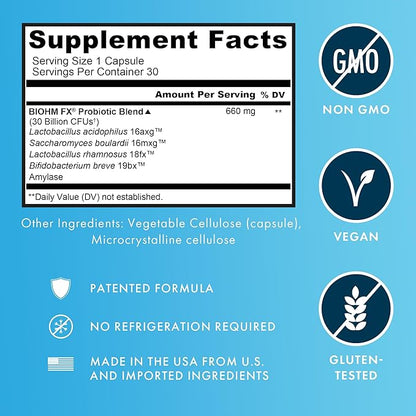 BIOHM Total Probiotic - 30 Billion CFU Daily Probiotic with Good Bacteria & Fungi Helps Reduce Bloating and Supports Total Gut Health - 30 Day Supply for Women and Men