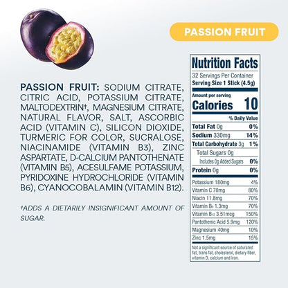 DripDrop Hydration - Zero Sugar Passion Fruit - Electrolyte Drink Mix Single Serve Powder Packets | Non-GMO, Gluten Free, Vegan | 32 Sticks