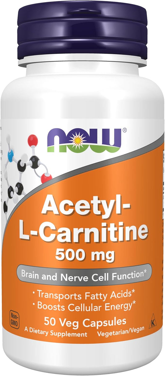 NOW Supplements, Acetyl-L Carnitine 500 mg, 50 Veg