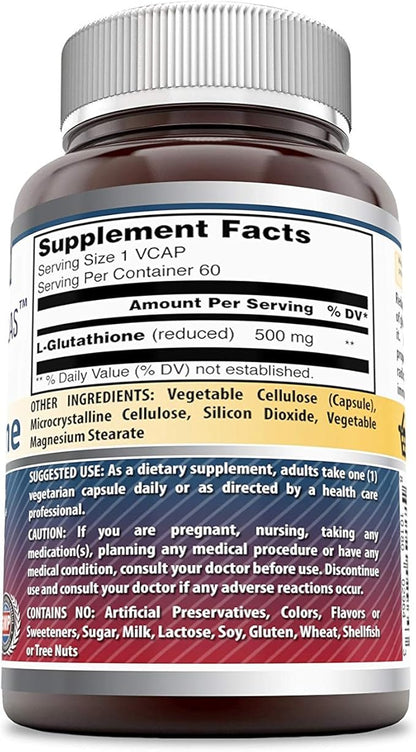 Amazing Formulas Reduced L-Glutathione Supplement 500 Mg 60 Veggie 3)