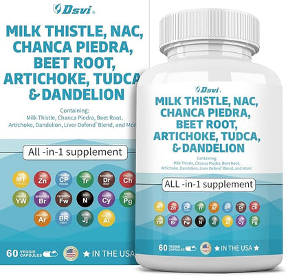 Milk Thistle 3000mg NAC Chanca Piedra 2000mg Beet 2000mg Artichoke 2000mg Dandelion 1000mg Liver Women,60 Count