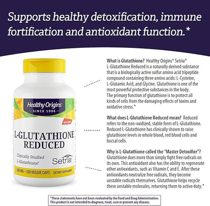 Healthy Origins L-Glutathione (Setria) Reduced, 500 mg 150 Veggie