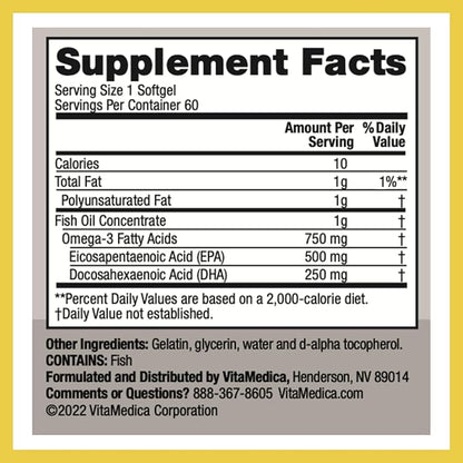 High-Potency, Super EPA/DHA Fish Oil 750mg Omega-3 Fatty