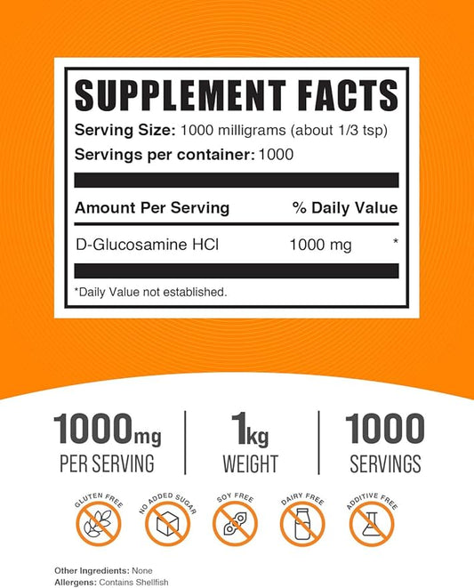 BulkSupplements.com Glucosamine HCl Powder 1000mg, Glucosamine 1000mg per 1kg (2.2 (2.2 lbs) 1)