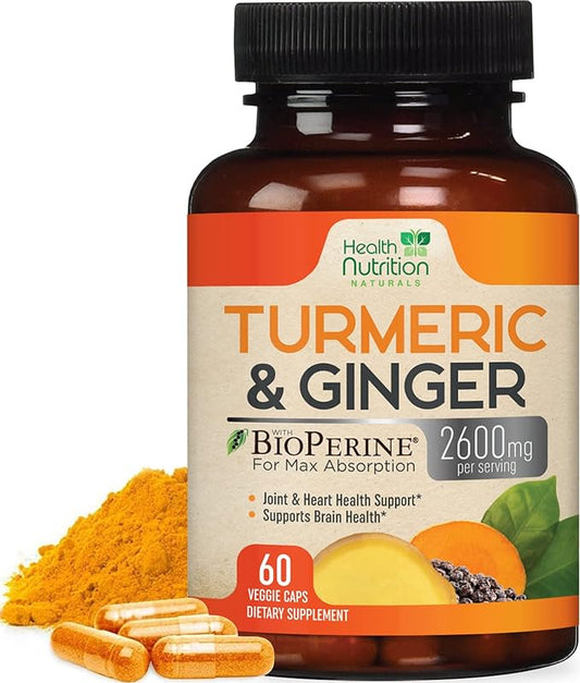 Turmeric Curcumin with BioPerine & Ginger 95% Curcuminoids 2600mg - 60 Capsules
