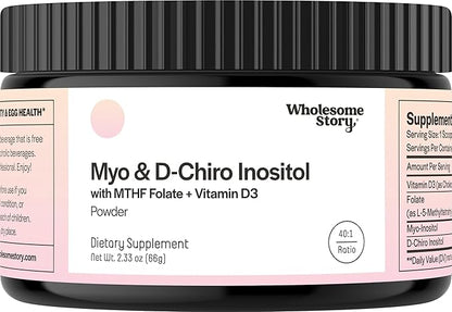 Inositol Supplement Powder with MTHF Folate + Vitamin D3 | Myo-Inositol & D-Chiro Inositol | Hormonal Balance & Healthy Ovarian Support | Vitamin B8 | Alternative to Inositol Capsules | 30-Day Supply