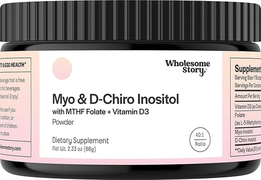 Inositol Supplement Powder with MTHF Folate + Vitamin D3 | Myo-Inositol & D-Chiro Inositol | Hormonal Balance & Healthy Ovarian Support | Vitamin B8 | Alternative to Inositol Capsules | 30-Day Supply