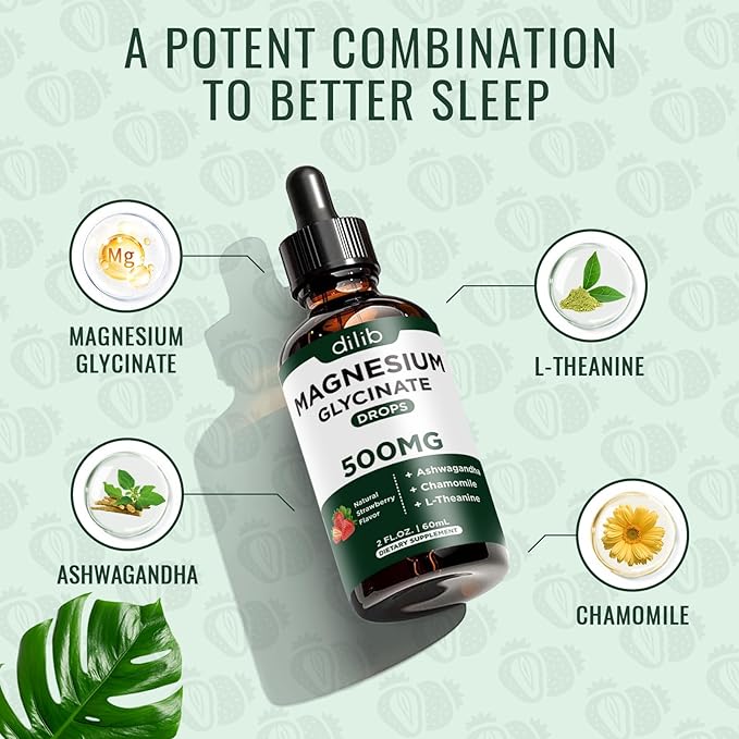 Magnesium Glycinate Supplement, Magnesium Liquid Drops 500mg Ashwagandha,
