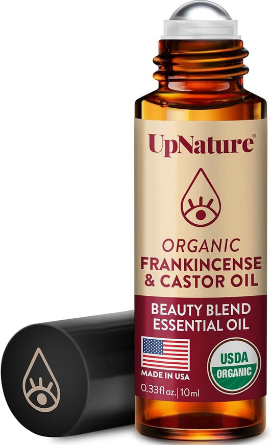 UpNature Beauty Essential Oil Blend Roll On - 100% Organic Castor Oil & Frankincense for Face Under Eye Roller Ball Rollerball