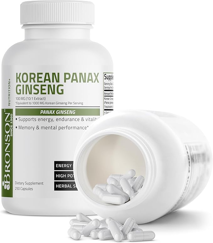 Bronson Korean Panax Ginseng Supports Energy, 250 Capsules