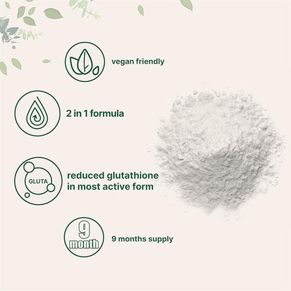 Glutathione Supplement, Pure Glutathione Reduced Powder 5 Ounce (9 Months 2 in 1 Formula,