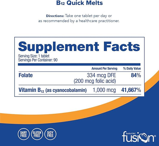 Bariatric Fusion Vitamin B12 Melt 12 Vitamin 1000 mcg B12 Vitamins 90 Count