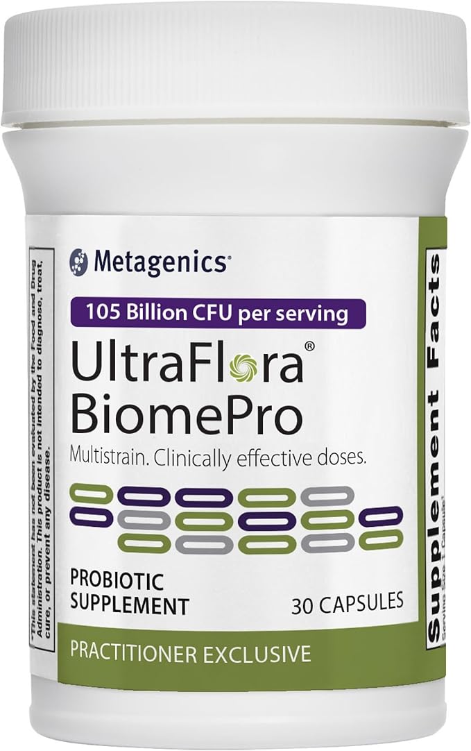 Metagenics UltraFlora BiomePro, Daily Multistrain Probiotic 30 Capsules, 1 Month