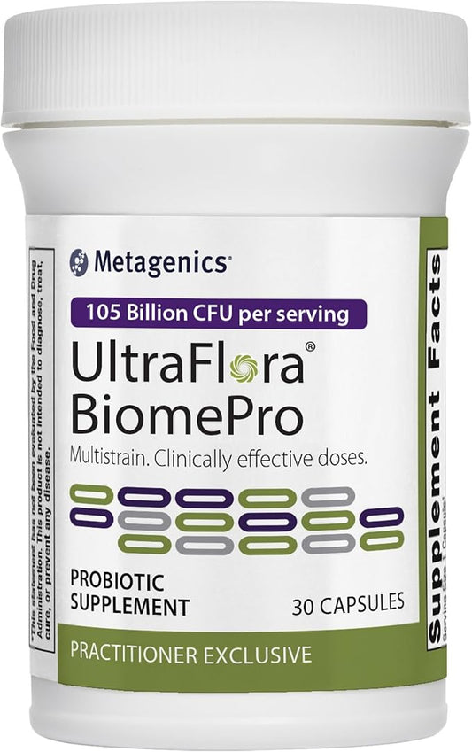 Metagenics UltraFlora BiomePro, Daily Multistrain Probiotic 30 Capsules, 1 Month