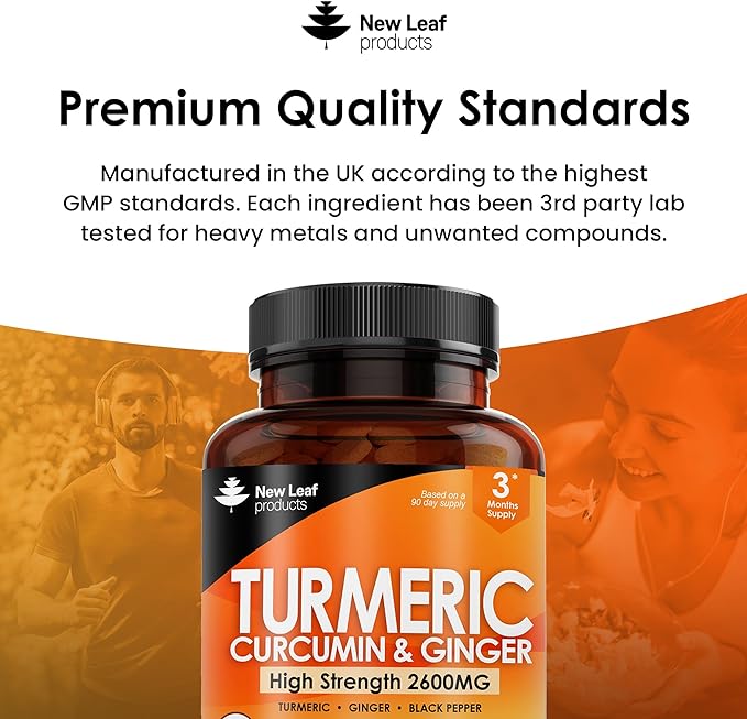 Turmeric Tablets 2600mg with Black Pepper 95% Curcumin 180 and (3 Month)