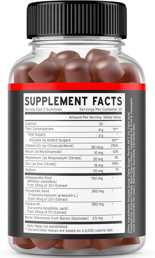 Testosterone Booster For Men Gummies (60 Count) Testosterone Supplement for Men - Premium Test Booster - Support Strength, Stamina, Drive & Performance - Mens Testosterone Booster - USA Made