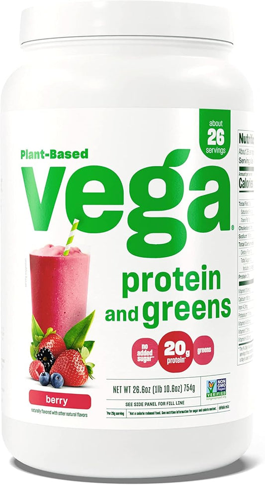 Vega Protein and Greens Protein Powder, Berry 20g Plant 1.7 lbs