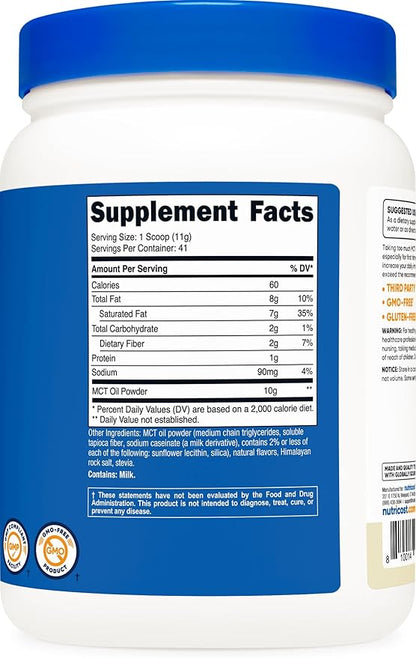 Nutricost Premium MCT Oil Powder (1 LB, Vanilla) - Best for Keto, Ketosis, and Ketogenic Diets - Zero Net Carbs, Non-GMO and Gluten Free, Medium Chain Triglyceride
