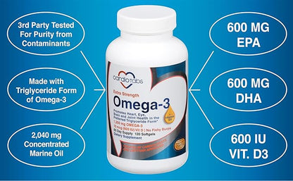 Omega-3 Extra Strength + Vitamin D3, 1300 mg Omega-3, 600 600 DHA 600 EPA, 600 IU D3