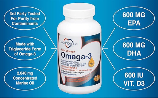 Omega-3 Extra Strength + Vitamin D3, 1300 mg Omega-3, 600 600 DHA 600 EPA, 600 IU D3