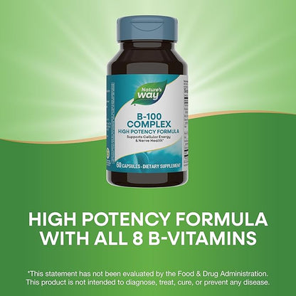 Nature's Way B-100 Complex, Supports Cellular 8 B-Vitamins, 60 Capsules