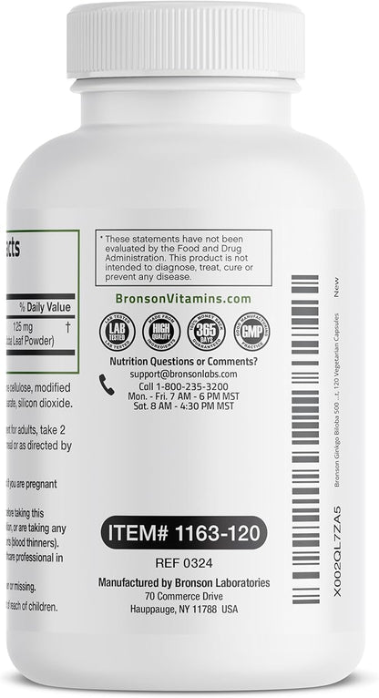 Bronson Ginkgo Biloba Extra Supports Brain 120 Vegetarian