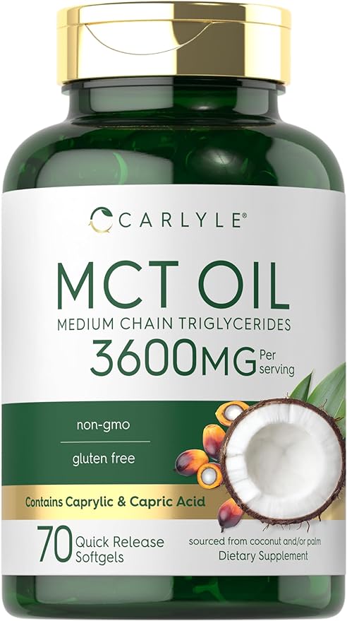 Carlyle MCT Oil Capsules 3600 mg | 70 Softgels | Keto Coconut Oil Pills | Non-GMO & Gluten Free Supplement