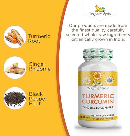 Organic Veda Turmeric and Ginger Capsules 120 pills (95% curcuminoids)