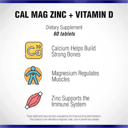 Calcium Magnesium Zinc Vitamin D Supplement 60 Tablets