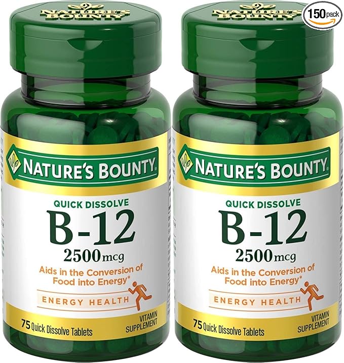 Natures Bounty Vitamin B-12, Quick Dissolve, 2500 mcg, 75 ct (2 Pack)