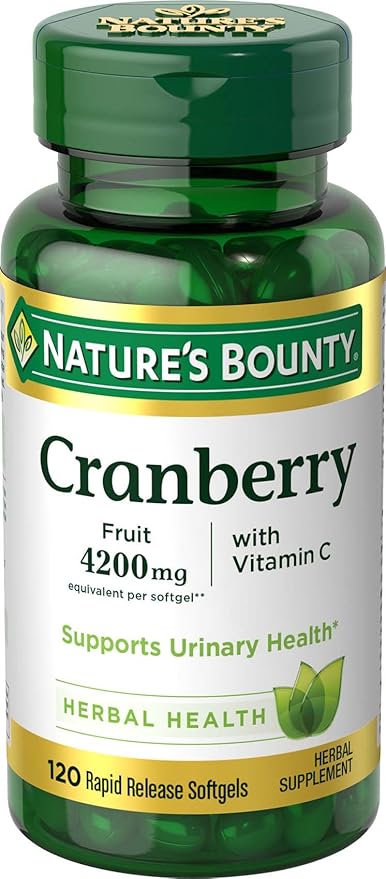 Nature's Bounty Cranberry, Herbal Health Supplement 4200mg, 120 120 Softgels