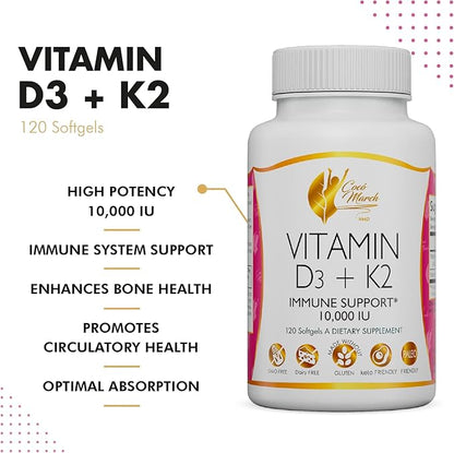 Coco March Vitamin D3+K2 10,000 IU 4 Month 250 mcg D3-180 mcg K2
