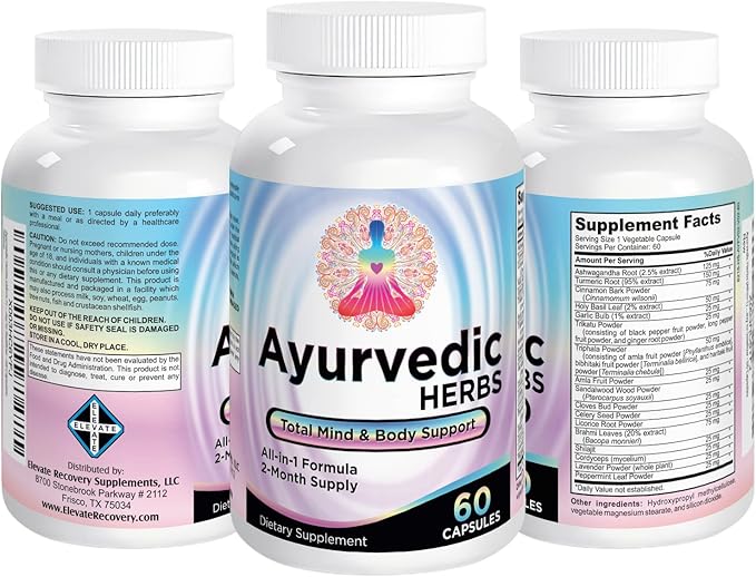 Ayurvedic Herbs (All-in-1) Supplement 2-Month Supply 17 Active 60 Capsules
