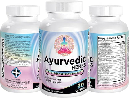 Ayurvedic Herbs (All-in-1) Supplement 2-Month Supply 17 Active 60 Capsules