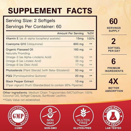 CoQ10 600 mg Softgels CoQ10 Supplement CQ10 Coenzyme-Q10 Coenzyme-Q10 with 3 & 60 Servings