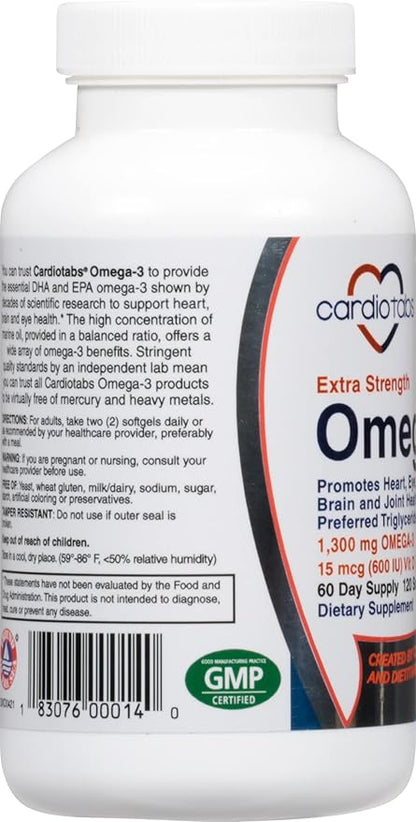 Omega-3 Extra Strength + Vitamin D3, 1300 mg Omega-3, 600 600 DHA 600 EPA, 600 IU D3