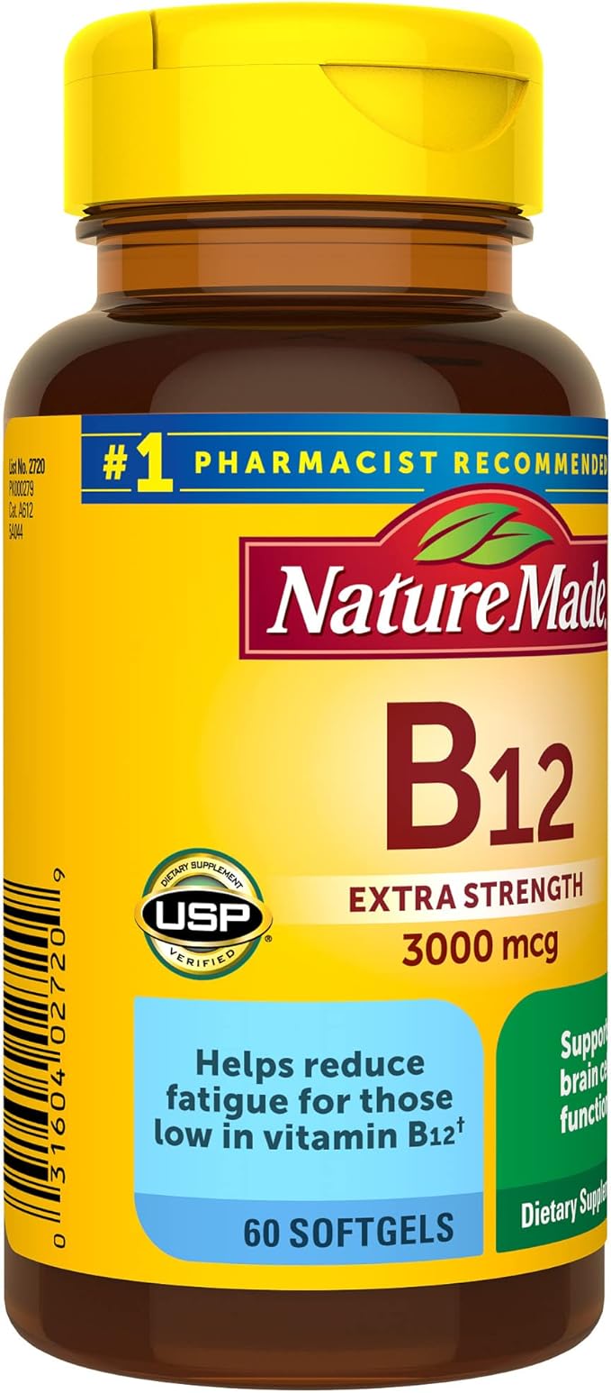 Nature Made Extra Strength Vitamin B12 3000 mcg, 60 Softgels, 60 Day