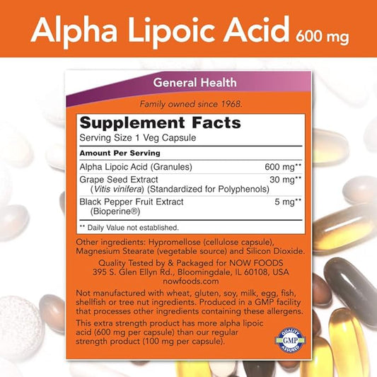NOW Supplements, Alpha Lipoic Acid 600 120 Veg