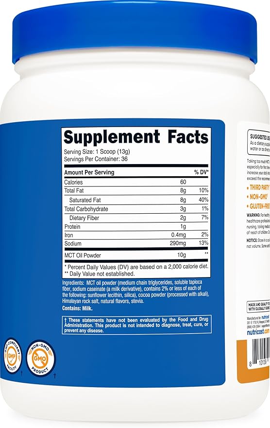 Nutricost Premium MCT Oil Powder (1 LB) (Salted Carmel) - Best for Keto, Ketosis, and Ketogenic Diets - Non-GMO and Gluten Free, Medium Chain Triglyceride