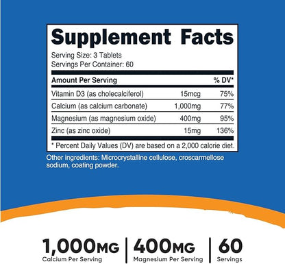 Nutricost Calcium, Magnesium & Zinc Tablets 1,415 mg, 180 Tablets 60 Servings