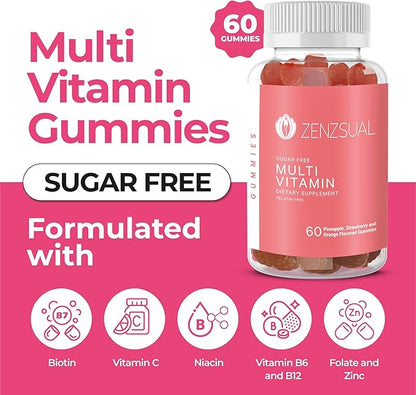 ZENZSUAL Multivitamin Gummies – Adult Dietary Supplement with Vitamin C, Biotin, Zinc - Tasty, Sugar-Free, Gelatin-Free Immune Support Gummies for Daily Wellness (60 Flavored Gummies)